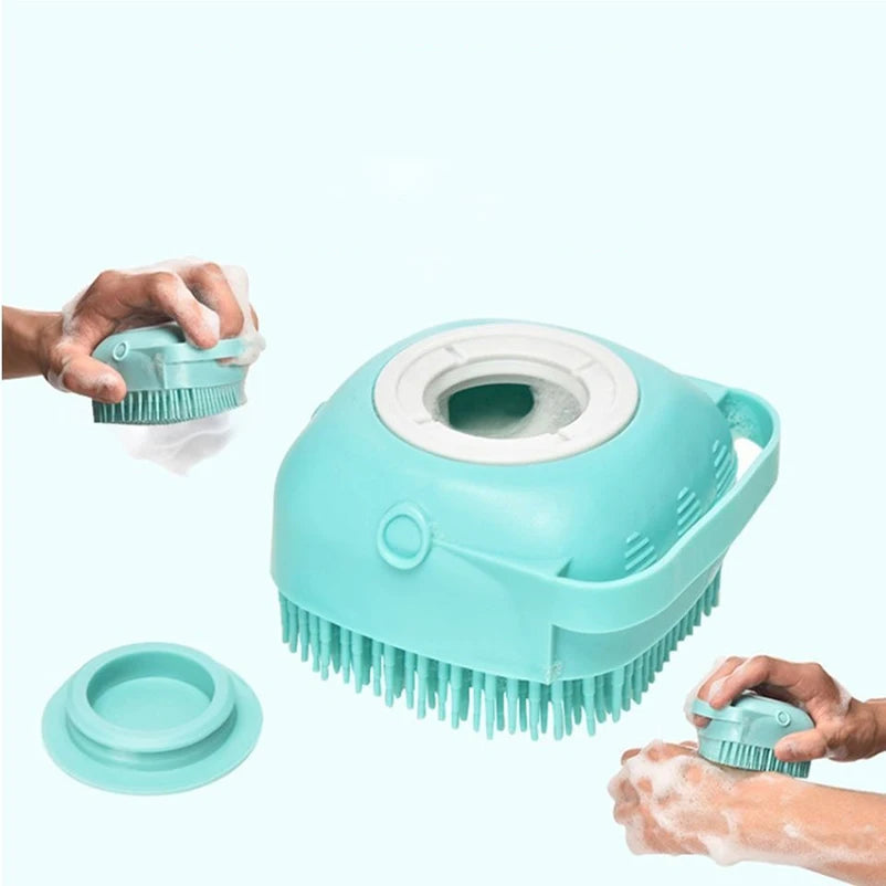 Hot Silicone Pet Bath Brush for Puppy Dogs, 2 in 1 Pet Bath Brush Soft Silicone Pet Massage Shampoo Dispenser